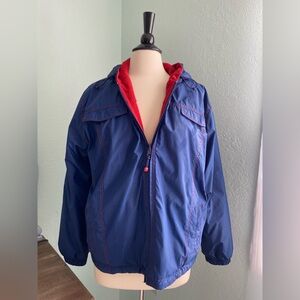 VTG Athletic Works women's XL 16/18 reversible navy blue red hooded zip jacket